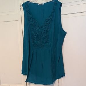 Teal Sleeveless Blouse with Lace Detail
